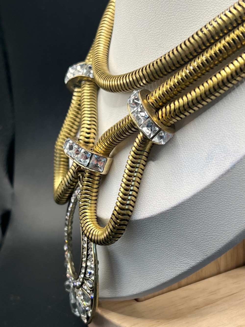 Gold-Tone Statement Necklace with Crystal Teardrop Pendant - Picture 4 of 6